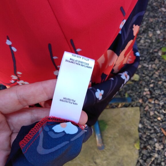 Strapless Red Dress Size Small Chic by Jacob Red Floral Border - Picture 9 of 9